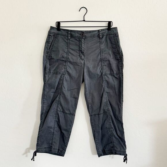 Eileen Fisher Gray Chino Style Capri Crop Pants Cargo Pockets Sz 10 - Picture 1 of 6